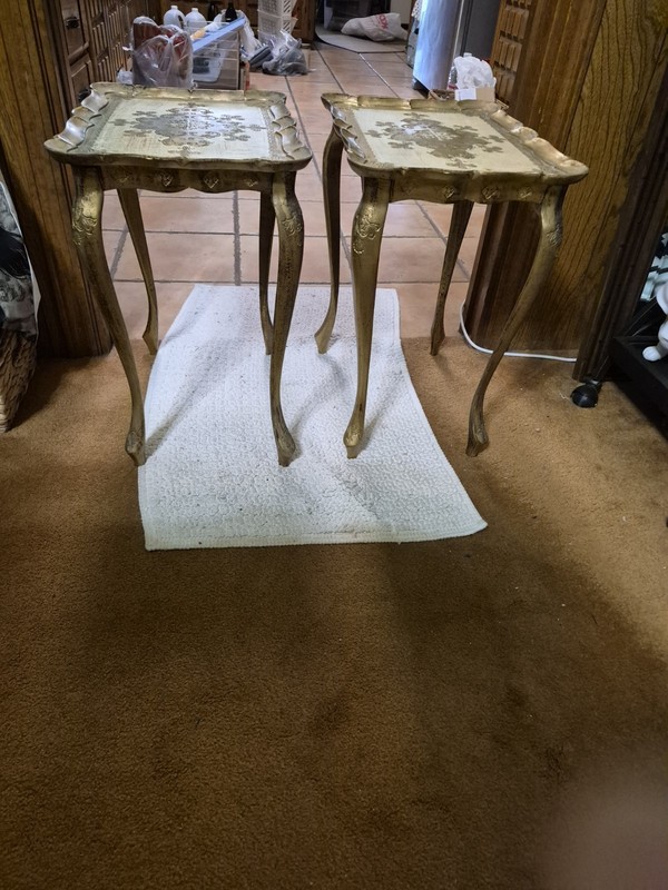 Vintage Italian Florentine Side Tables GuiltHollywood Regency Ornamented Crown gallery