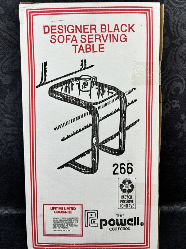 New Vintage Powell 266 Black Metal And Glass Over Sofa Serving Side Table Tray