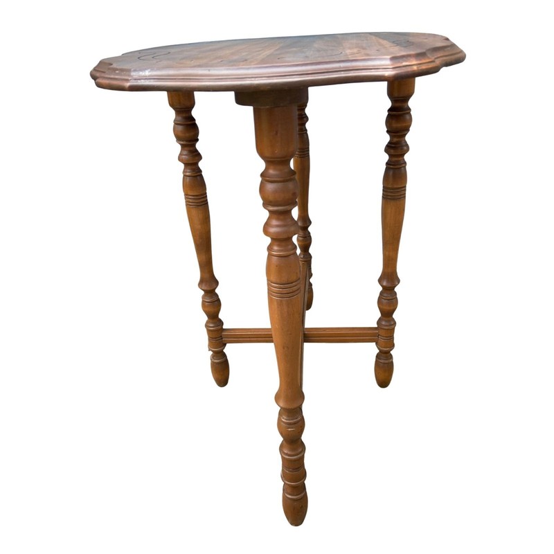 VTG Oval Solid Wood Parlor Sofa Table Carved Top w/ Ornate Spindle Legs gallery
