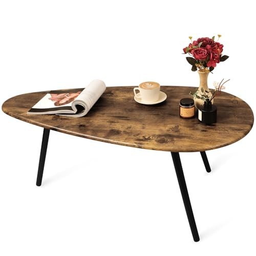 Stylish Mid Century Modern Coffee Table - Rustic Oval Accent Table for Living Ro gallery
