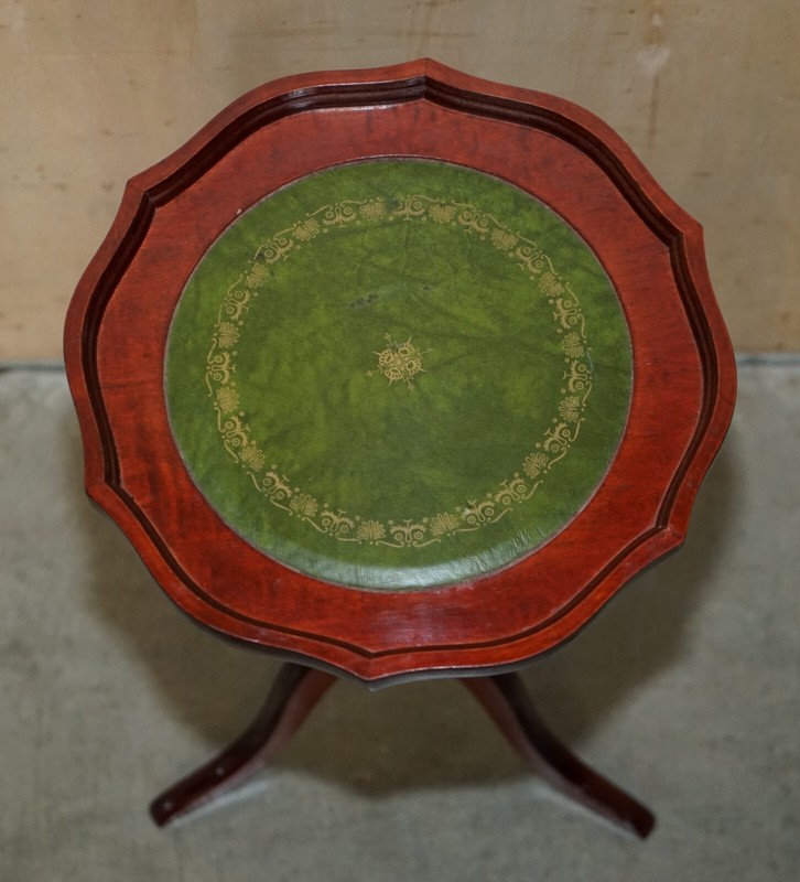 PIE CRUST EDGE HERITAGE GREEN LEATHER GOLD LEAF TRIPOD SIDE END LAMP WINE TABLE gallery