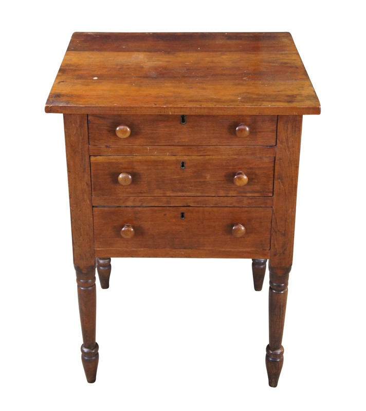 Antique Early American Cherry Three Drawer Silver Chest Side Table Stand 31" gallery