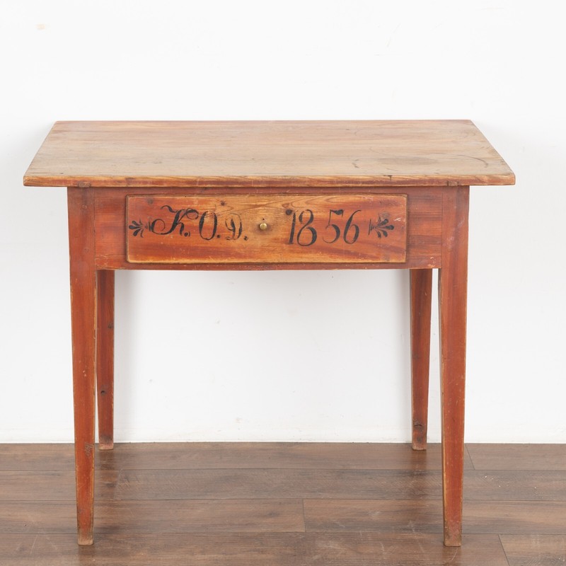 Original Red Painted Side Table With Drawer, Sweden dated 1856 gallery