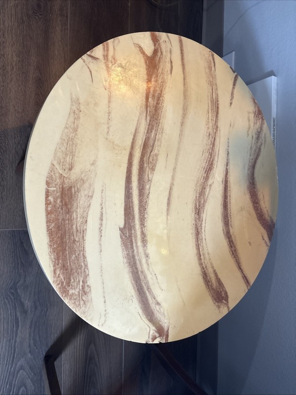 Vintage Mid-Century Modern Round Coffee Table Walnut Base Marble Top 24” gallery