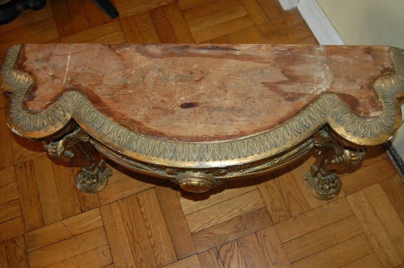 ANTIQUE GOLD GILT WOOD CONSOLE TABLE MARBLE TOP gallery