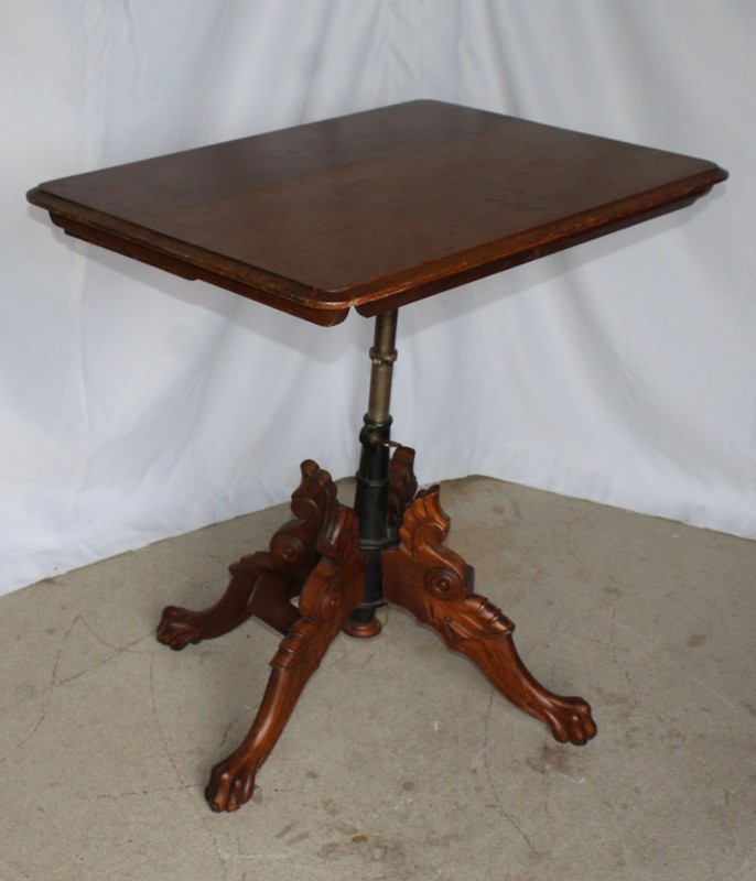 Antique Victorian Walnut Rotary, Adjustable, Sliding Top, Folding Table patented