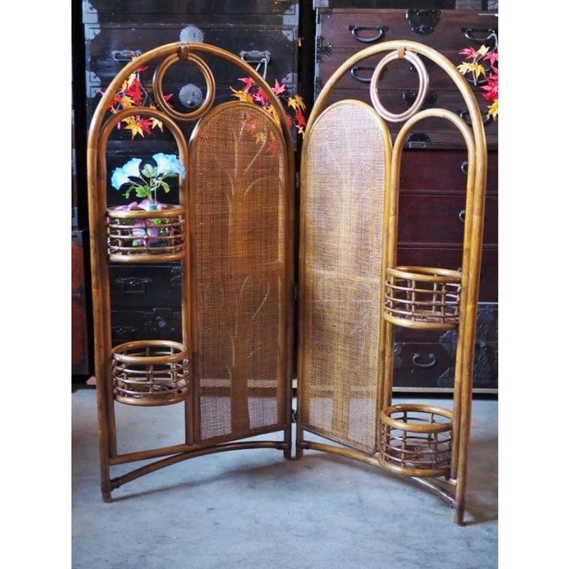 Japanese Rattan Folding Plant Display Screen L 40cm (15.7in) Used K1943