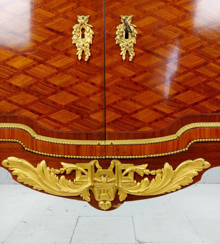 19th century French Cabinet double door w/Gilt Bronze Ormolu & Marble top-Signed gallery