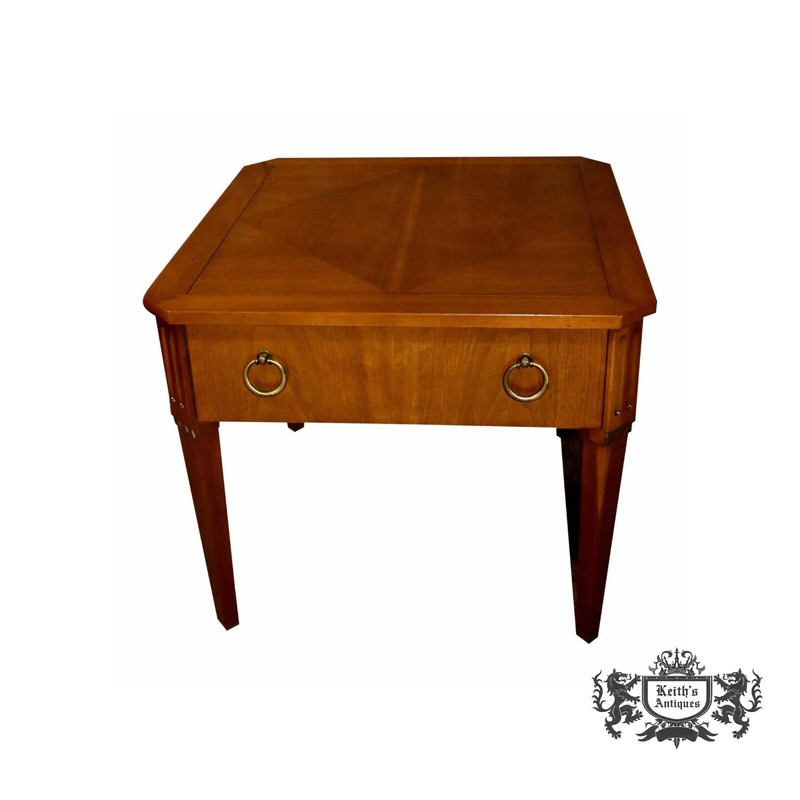 Vintage Baker Square Mid Century Accent Table w/Diamond Inlaid Top & Drawer