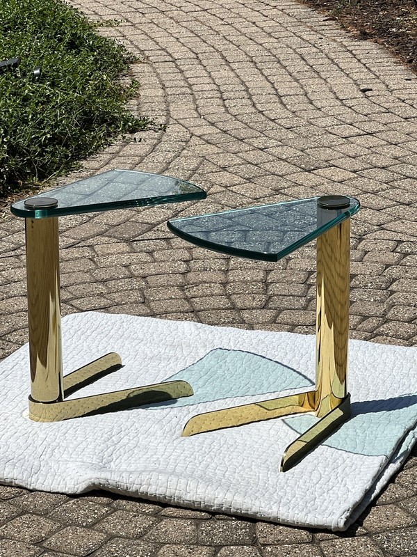 Leon Rosen For Pace Collection Pair of Brass and Glass Side Tables gallery
