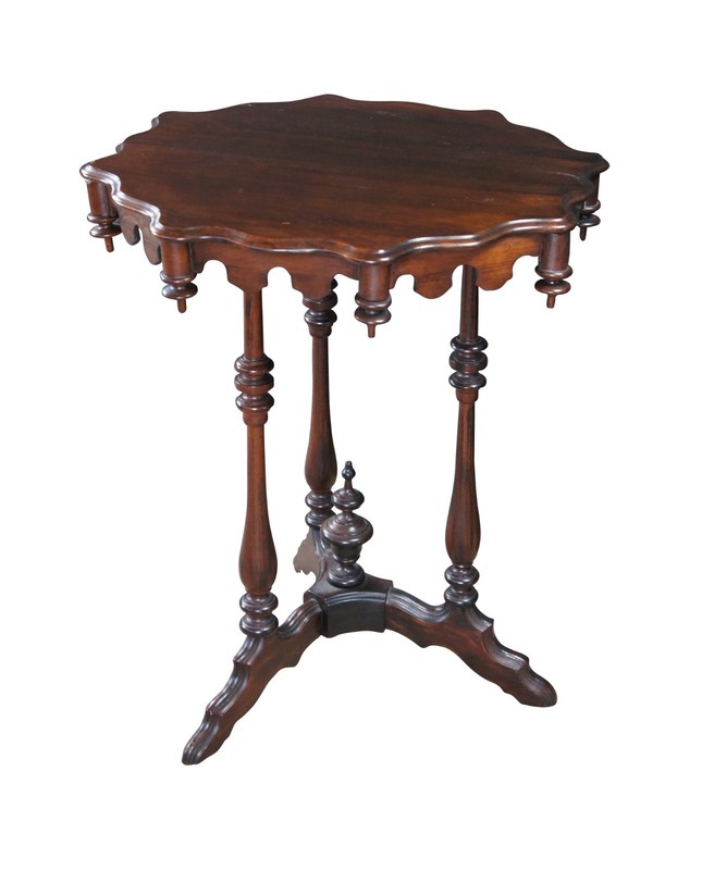 Antique Walnut Gothic Revival Scalloped Parlor Pedestal Center Table Stand gallery