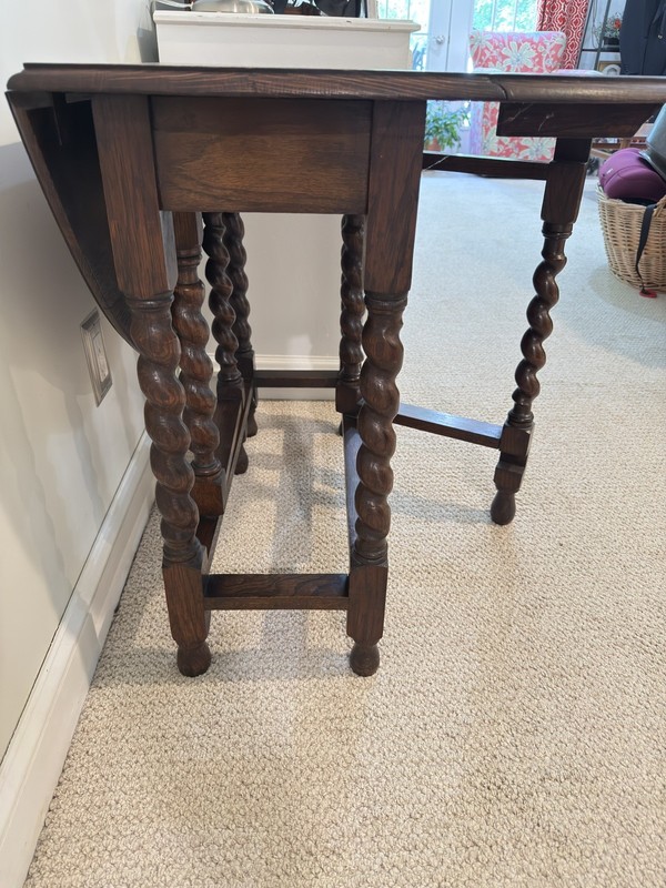 Antique English Table Drop Leaf Gateleg Barley Twist Oak Oval c. 1920-30s gallery