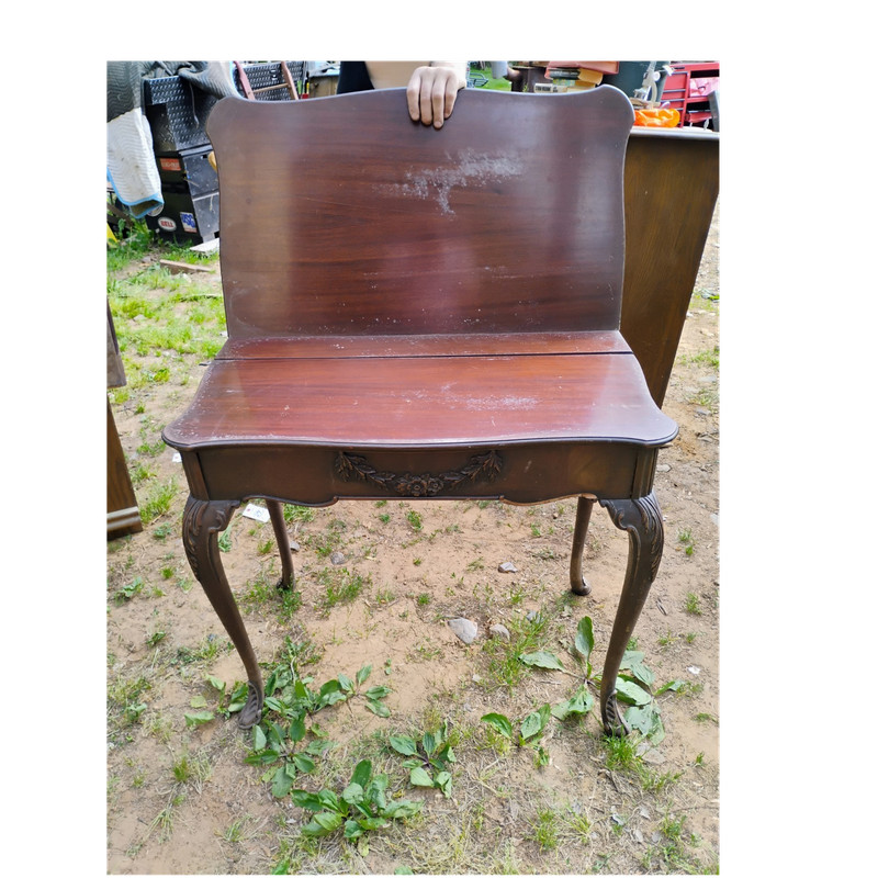 Antique Wooden Tea Table with Carved Details, Rectangular, Traditional, Brown