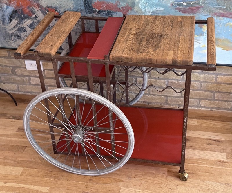 Bill Sanders California Design Iron Wood Acrylic Bar Cart Table Vtg Mcm gallery