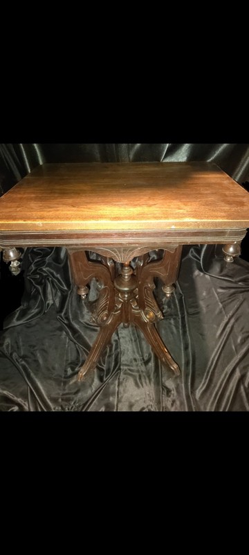 Antique Victorian Eastlake Walnut Parlor Table 1880s gallery
