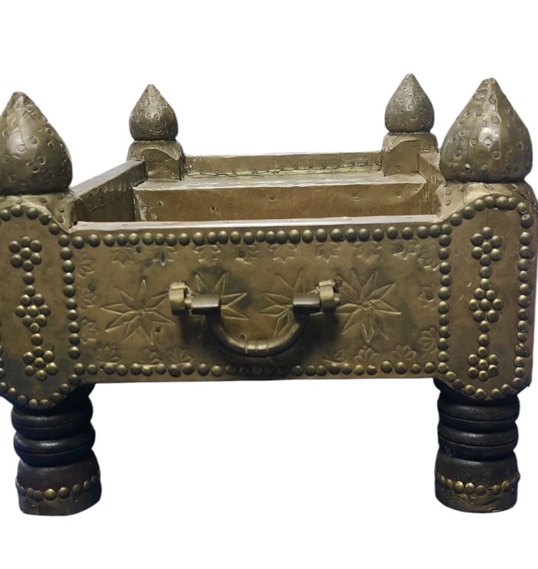 Vintage Brass & Wood Side Table – Zanzibar / Swahili Style – Collectible.