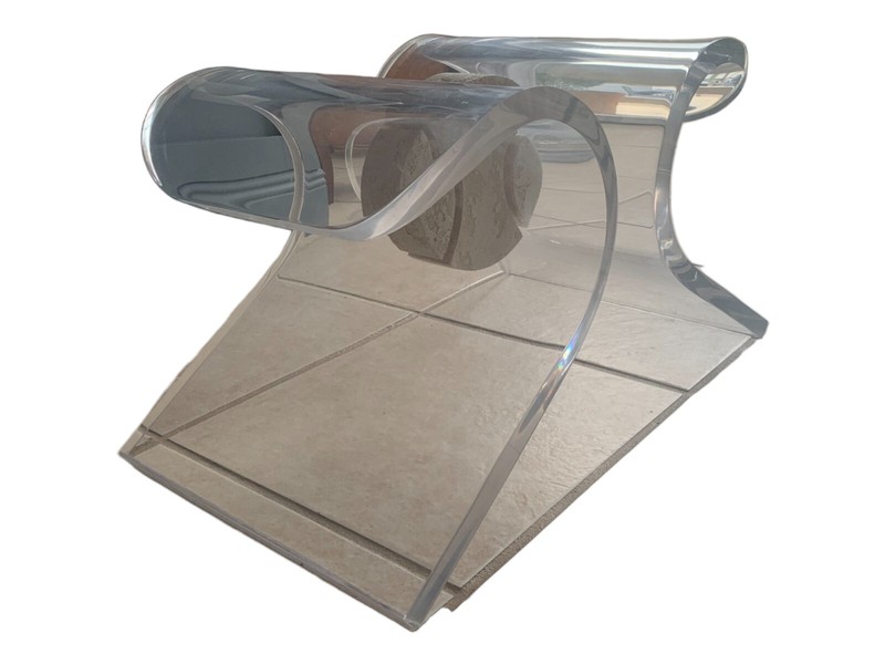 Postmodern scroll lucite with center stone coffee table gallery