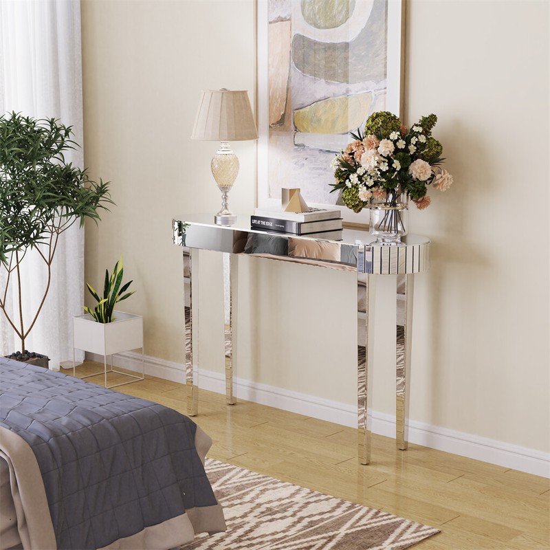 Ultra Long Silver Mirrored Entry Console Table Vanity Table Versatile Furniture gallery