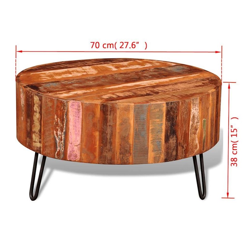 vidaXL Coffee Table, Handmade, 27.6''Φx15.0'', Solid Reclaimed Wood, Multicolor gallery