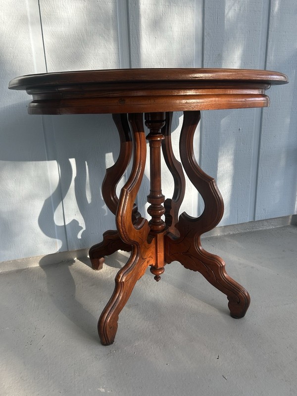 Antique Victorian Oval Parlor Table-Eastlake End Table-Carved Oak Display Stand gallery