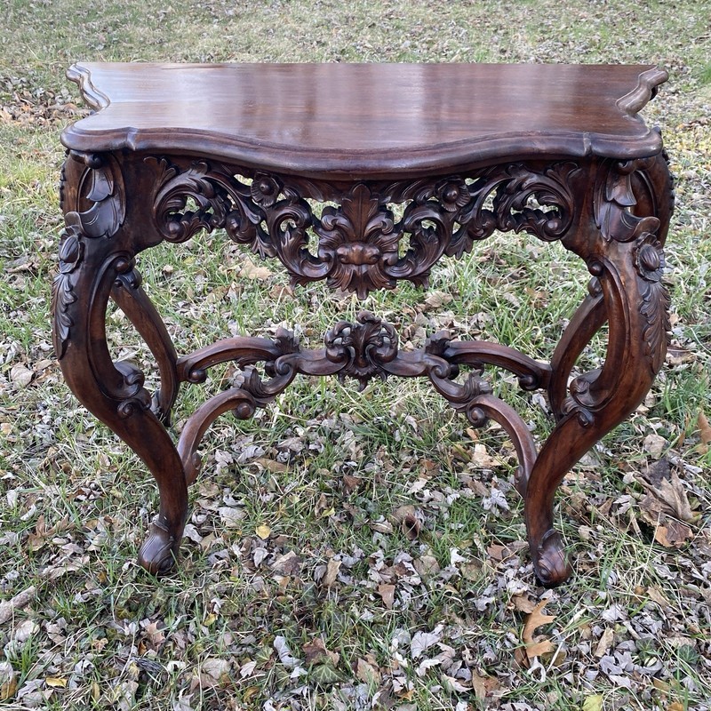 Vintage Carved Wood Rococo Console Table Brown Ornate Acanthus 40x18x30 In gallery