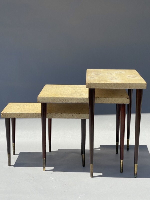 PAUL FRANKL CORK TOP NESTING TABLES ANTIQUE VINTAGE MODERN ART DECO TABLE 1940s gallery