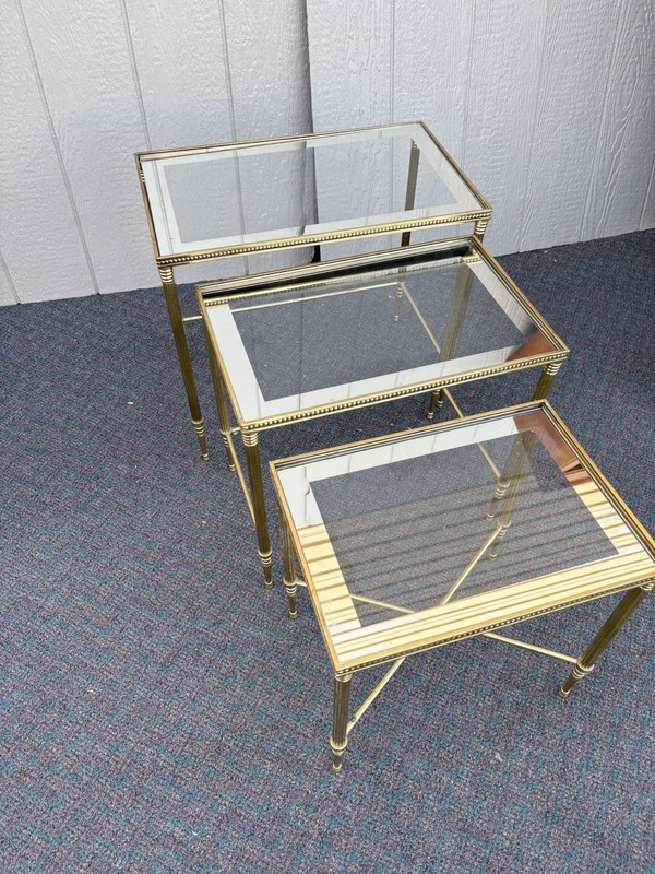67198 Modern Metal Brass Stacking Lamp Tables w/ glass Mirrored Edge Stand s gallery