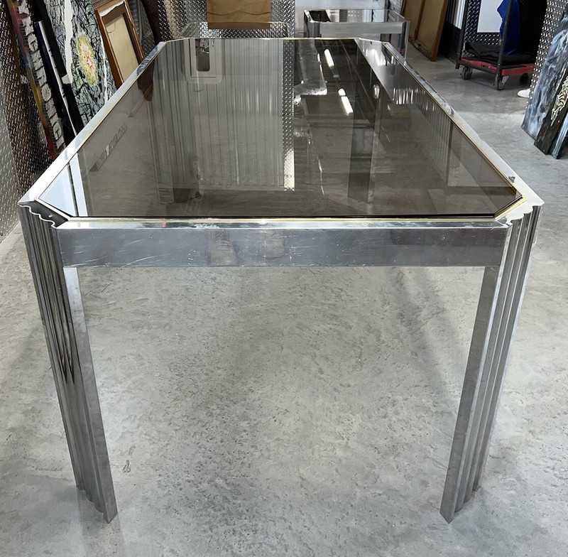 Italian Vintage Art Design Dining Table made of Aluminum, Brass, Tinted Glass gallery