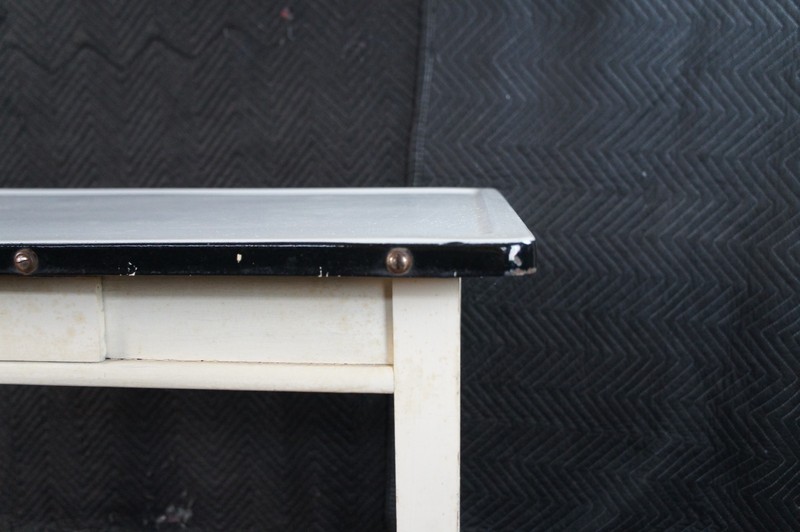 Mid Century Enameled Metal Kitchen Hoosier Farmhouse Table Desk 40" gallery