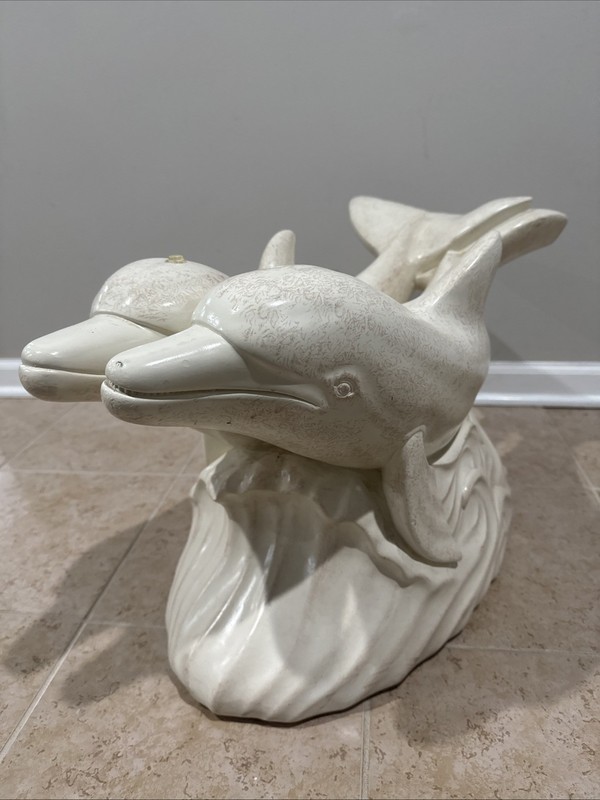 Vintage Mid Century Plaster Chalkware Double Swimming Dolphins Coffee Table Base gallery