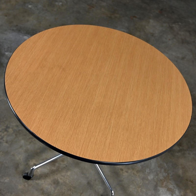 Eames Herman Miller Round Tables Universal Base Wood Grain Laminate Top gallery