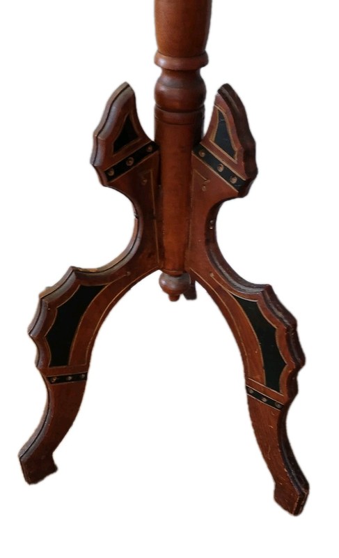 Aesthetic Movement Antique Carved Walnut Eastlake Inlaid Parlor Pedestal Table gallery