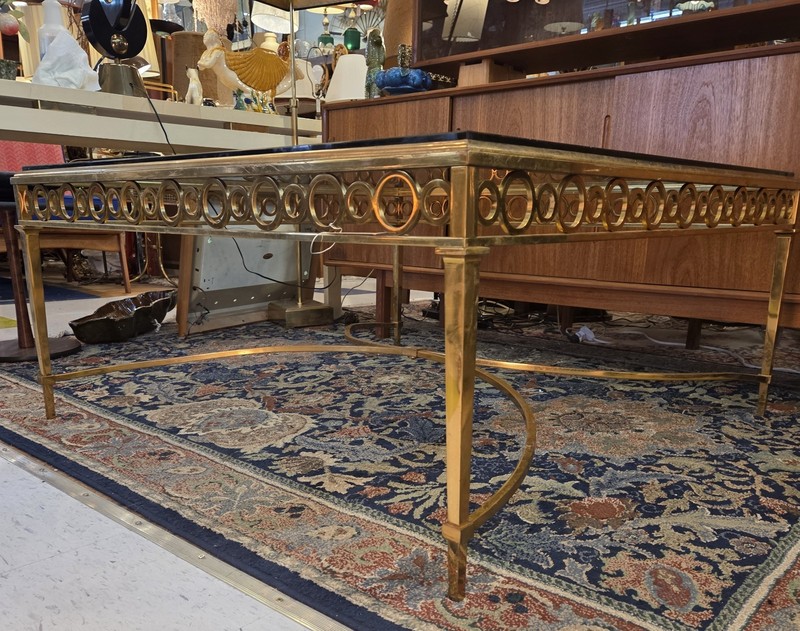 Vintage 1950s mid-century Maison Jansen bronze W Glass, top coffee table