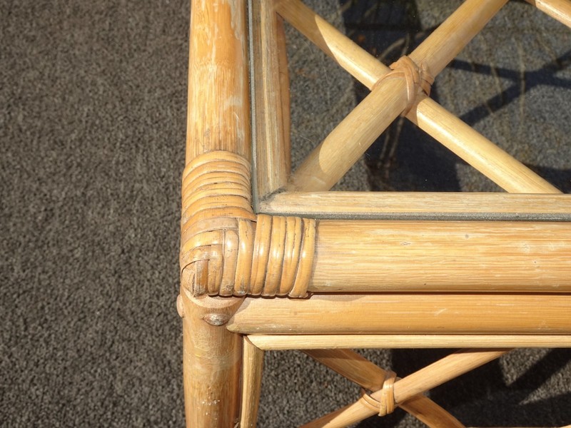 Vintage Coastal Bamboo Coffee Table w Leather Straps ~ Boho Chic gallery