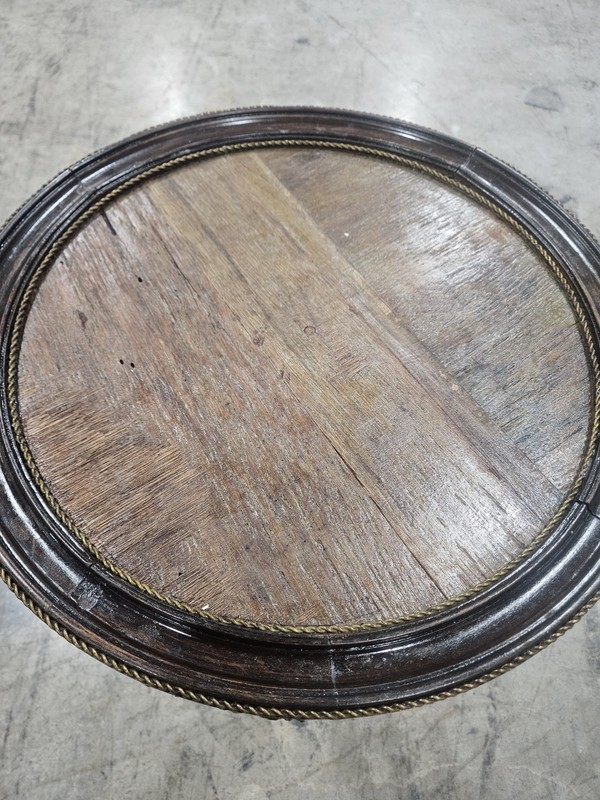 Vintage Round French Burr Walnut & Gilt Brass Occasional Table 30"H × 20" Round gallery