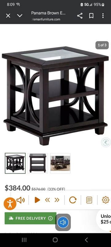 Panama End Table Dark Brown.Glass Top