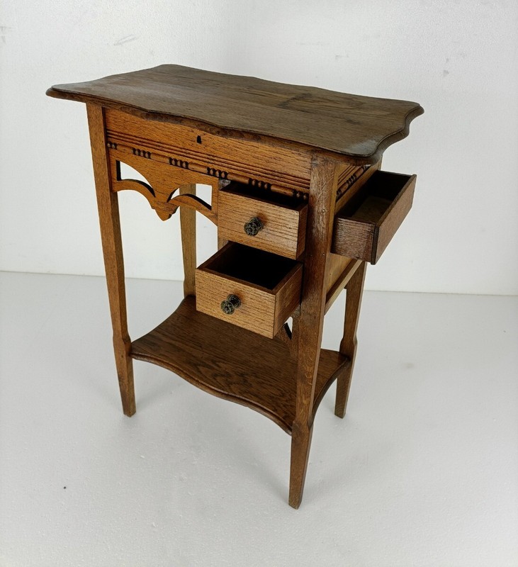 Exquisite Desk table Sewing Quilting Box Wood Antique Two tier Art Nouveau Gorge gallery