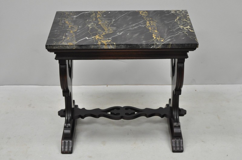 Antique Renaissance Style Carved Walnut Marble Top Side Table from Bloomingdales gallery