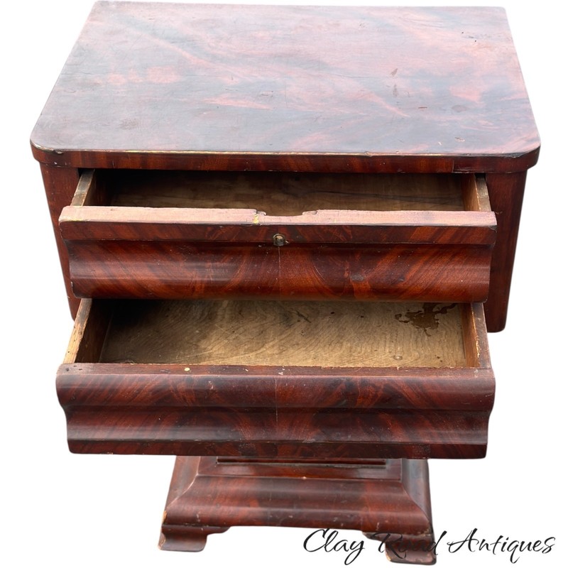 Antique empire table end stand flame mahogany 1840 2 drawer work sewing gallery