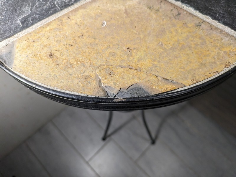 Vintage Mid Century Modern Round Slate Tile Iron Plant Stand Pedestal Table gallery