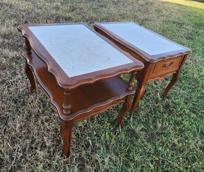 Mersman Marble End Tables Antique Old Solid Maple Wood Wooden Formica 24-2(5)