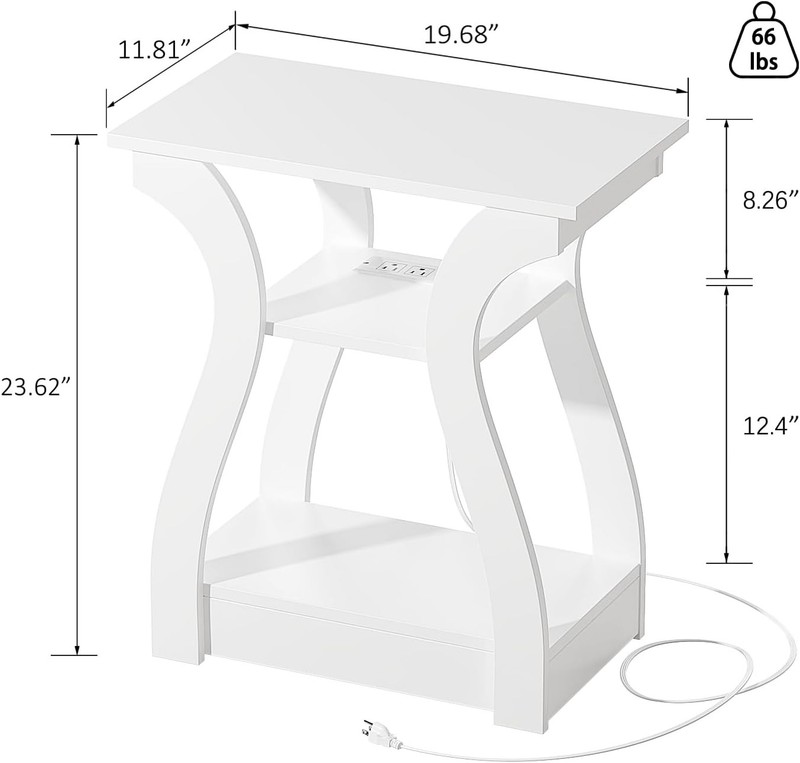 End Tables Living Room Set of 2,End Table with Charging Station,White End Table gallery