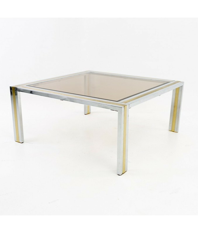 Renato Zevi Italian Mid Century Chrome Brass and Glass Coffee Table