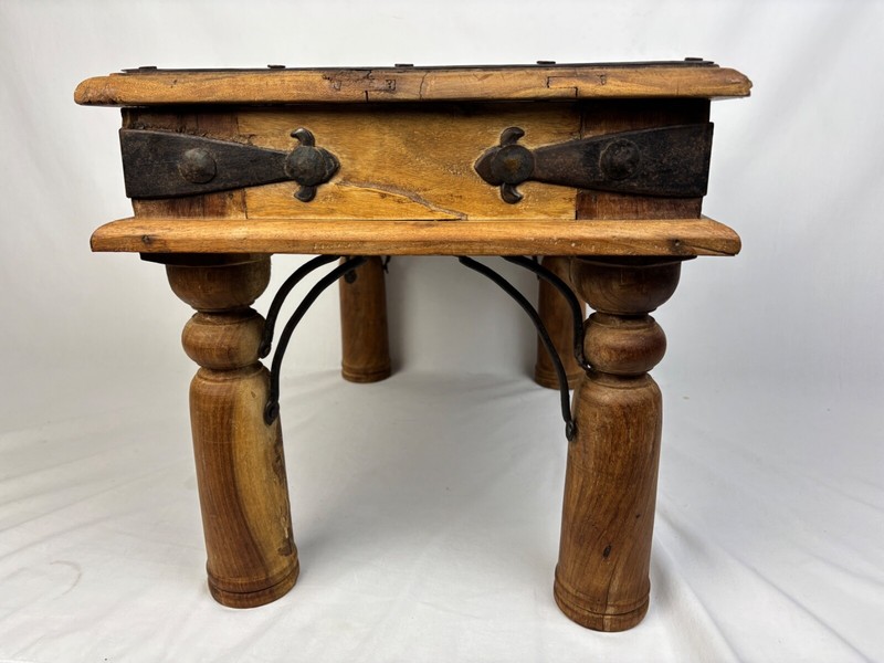 Antique Rustic Medieval Style Wood & Iron Side End Table SOLID - Pick Up Raleigh gallery