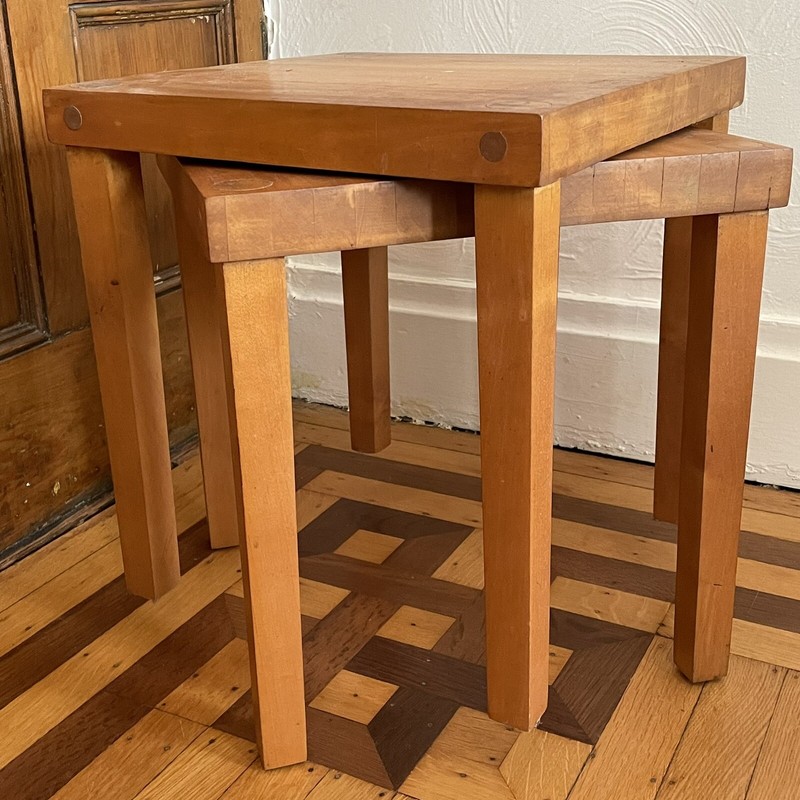 2 Vintage Butcher Block Stacking Side End Tables Hand Crafted Weathered Rustic gallery