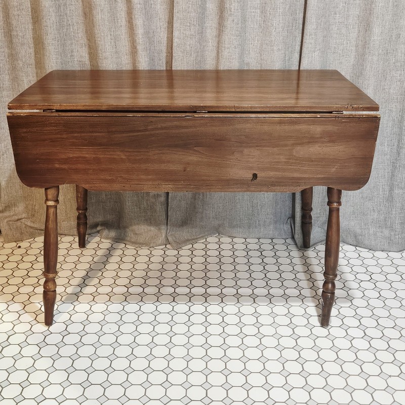 Antique Walnut Drop Leaf Table c1920 Pull-Out Brace Farmhouse Solid Wood