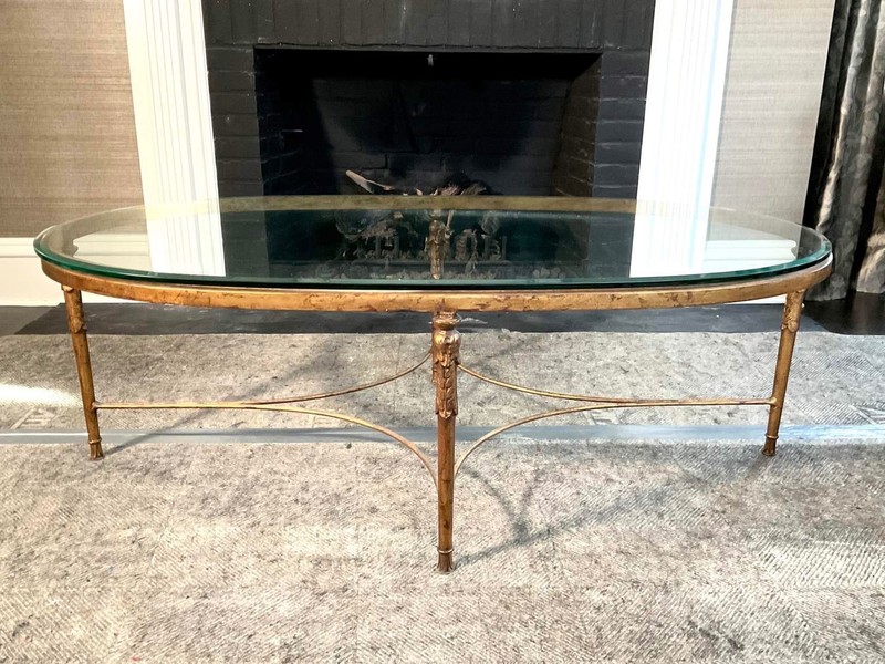 Vintage Minton-Spidell Oval Gilded Iron And Glass Top Coffee Table