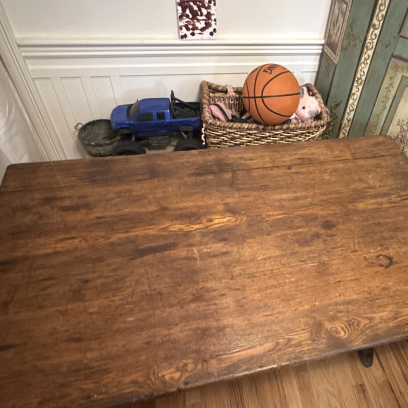 Antique Wooden Rectangular Dining Table Brown Rustic Finish Original gallery