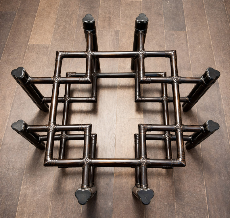 Vintage McGuire Brown/Black Rattan Bamboo and Glass Top Square Coffee Table