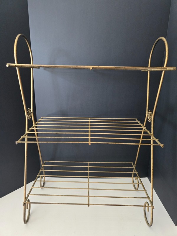 Vtg MCM Gold Tone Metal Two-Tier Side Table